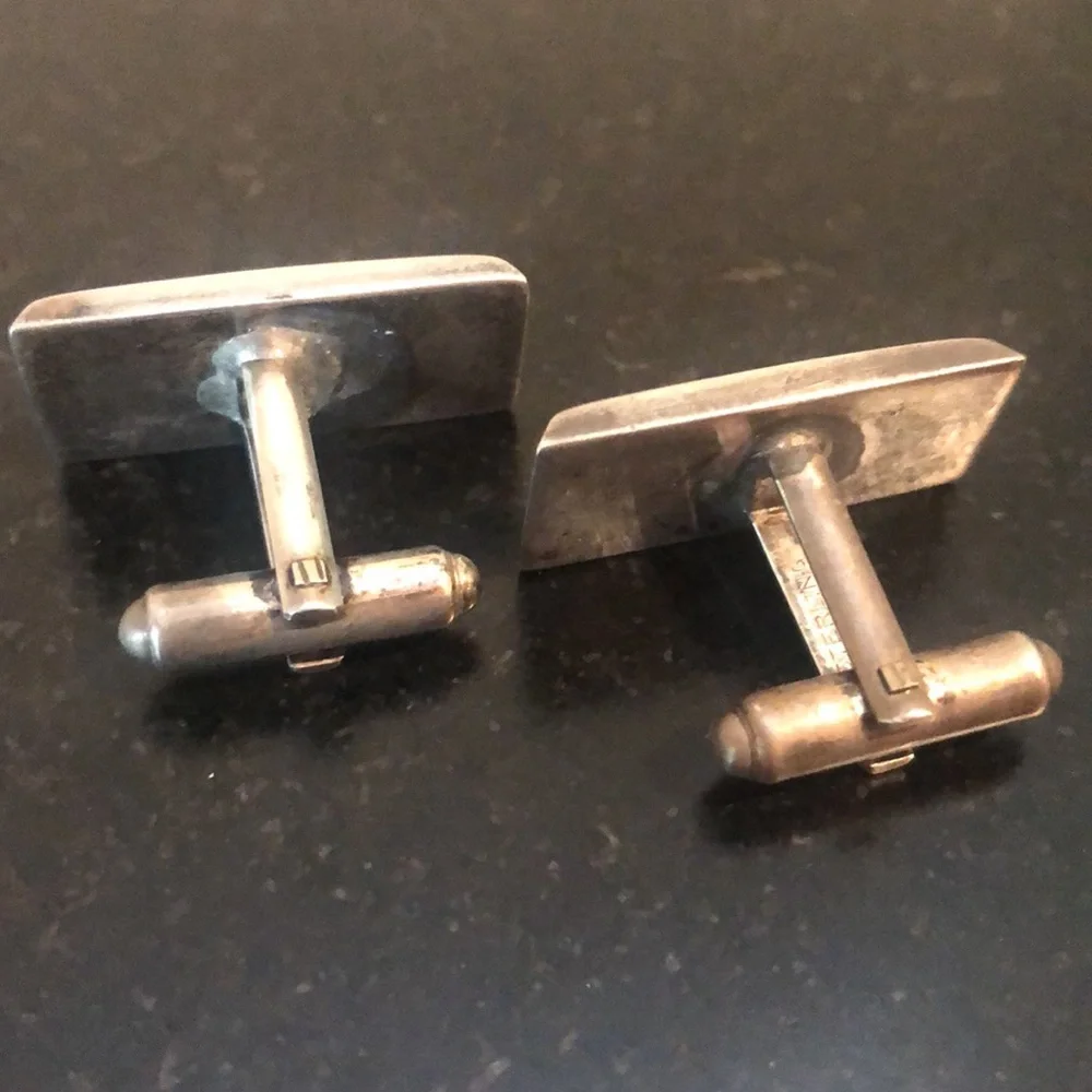 Mid Century Modern Minimalist Industrial Geometric Cuff Links Sterling- Vintage